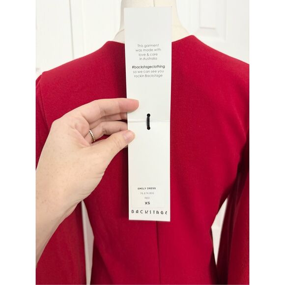 Backstage Womens Red Emily Flare Bell Sleeve Deep V Neck Mini Dress Size XS NWT - Picture 6 of 6